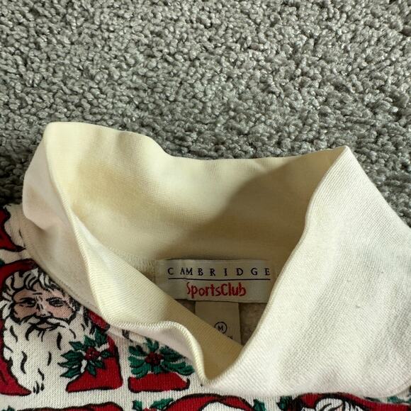 VINTAGE Cambridge Christmas Sweater Womens M Santa Claus AOP Mock Neck Ugly 90s - Picture 7 of 12